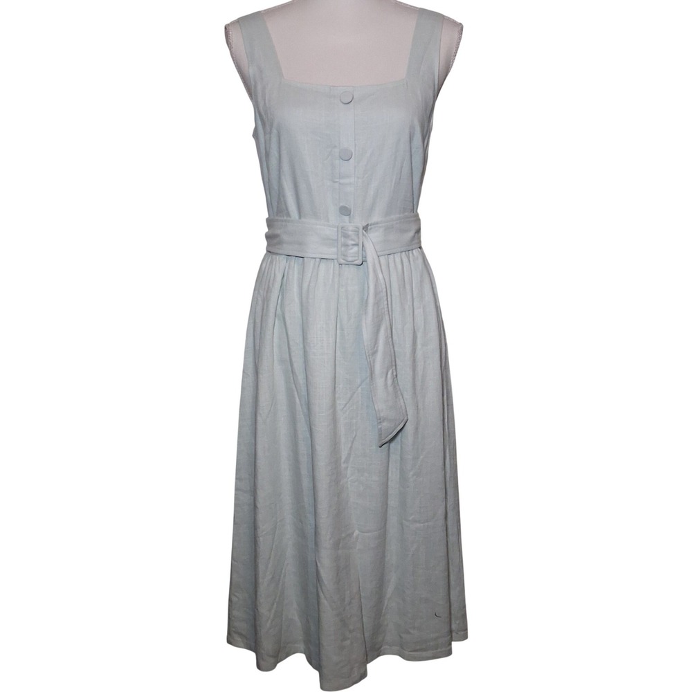 NEW Ann Taylor Factory Pale Seafoam Linen Blend Belted Midi Dress 2 Tailored